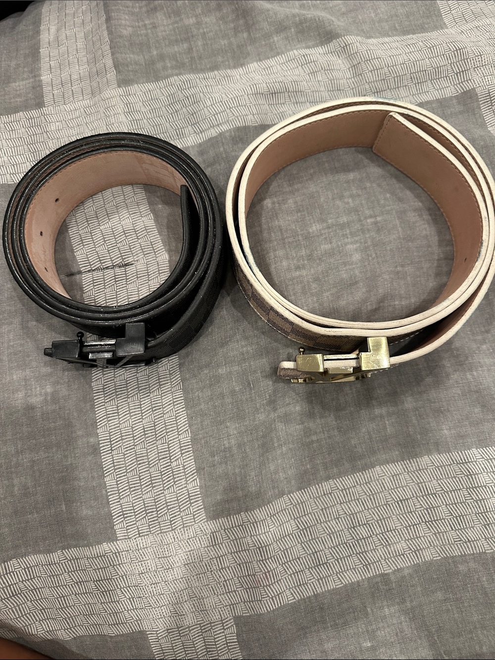 Reversible Black and Beige Leather Belt Duo